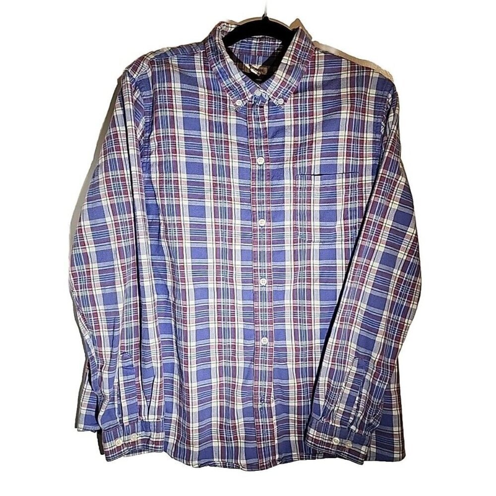 LL Bean Plaid Flannel Shirt Mens Size Large Regular Traditional Fit Button-Up